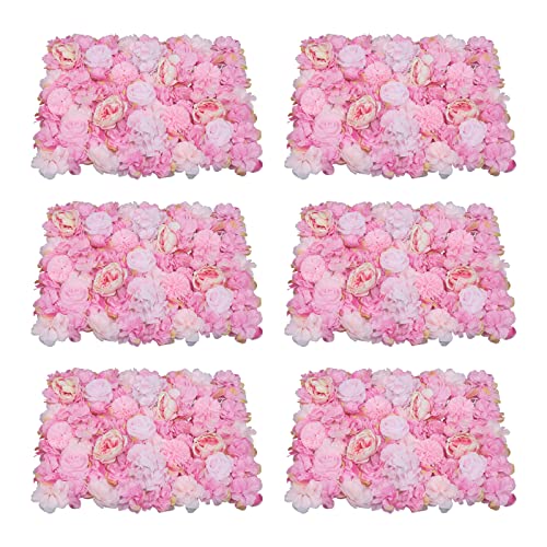 6Pcs Artificial Flower Wall Panels Silk Flower Wall Panels Backdrop Flower Wall Decor Floral Wall Mat Faux Flower Panel for Wedding, Party, Nursery, Home Decor (Dark Pink) - color: Dark Pink