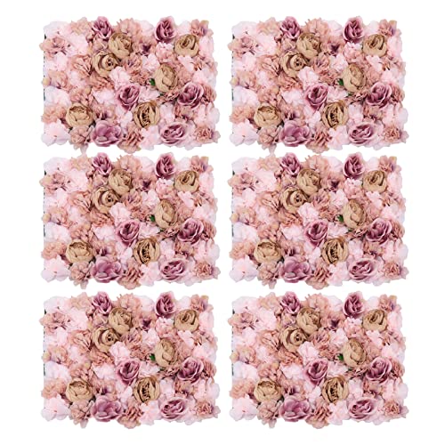 Gdrasuya10 6pcs Realistic Flower Wall Background Artificial Flowers Wall Backdrop Panel 3D Silk Rose Fake Flower Wall Panel Banquet Wedding Party Decor, Photography Background 60 x 40 cm - color: 6pcs, Autumn Pink