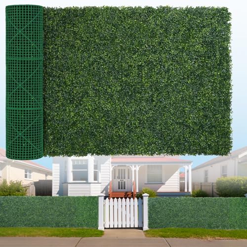 Artificial Boxwood Roll, 48x140 in(47 sqft) UV-Anti Faux Ivy Hedge Grass Wall Panels for Patio and Balcony Privacy, Fake Greenery Backdrop Decor for Fence, Garden, Backyard - size: 48x140inch