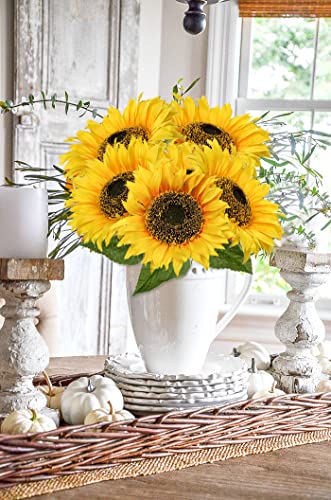 Large Sunflowers Artificial Flowers 8" Full Bloom Long Stem Artificial Sunflower 33" Tall Sun Flowers Giant Silk Sunflowers with Stem Fake Sunflower Floral Arrangement for Home Wedding Decoration - color: 8"-3pcs