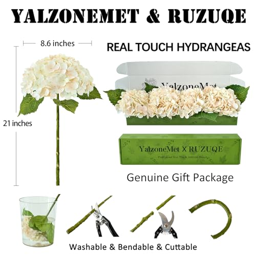 YalzoneMet 4Pcs Champagne Pink Hydrangea Artificial Flower Natural Lifelike Real Touch 21'' Long Stem Hydrangea Latex Flower Bouquets for Home Party Outdoor Wedding Table Centerpiece Spring Decor - color: Champagne Pink