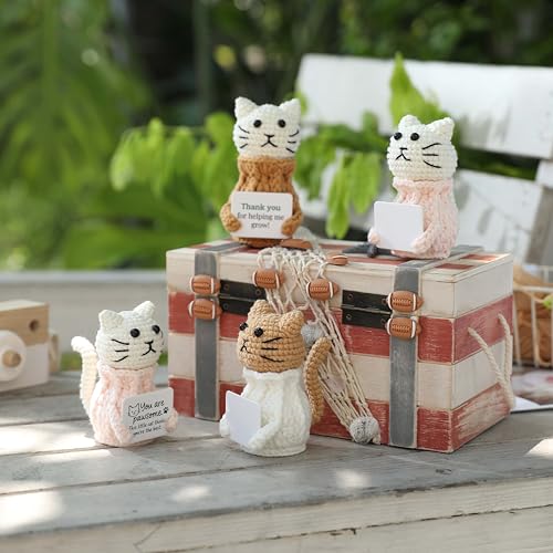 YOOJEE Positive Crochet Animals Cat “Thank You for Helping Me Grow!” Teacher Appreciation Birthday Gifts for Women Daughter Sister Friend Coworkers Mentor/Tutor/Coach Cat Lovers - color: Cat-Thank You for Helping Me Grow!