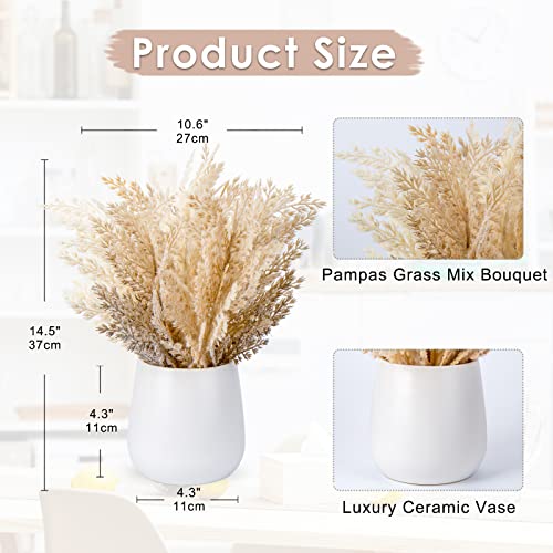 Faux Pampas Grass with Vase, Artificial Pampas Grass Flowers Bouquet Plant Fluffy Boho Home Decor Fake Pompass Pompous Grass Floral Arrangement for Wedding Party Table Room Decorations Broze - color: Broze
