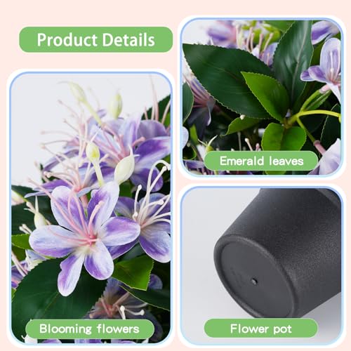14'' Artificial Plants Fake Lily Flowers in Pot for Home Garden Indoor Outdoor Spring Summer Decorations (Purple) - color: Purple