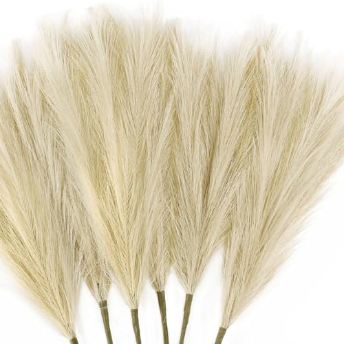 6 PCS Faux Pampas Grass Arrangement - 18"/45cm Artificial Fluffy Pompous Grass Stems for Boho Chic Home and Wedding Decor (Beige) - color: A6- Beige