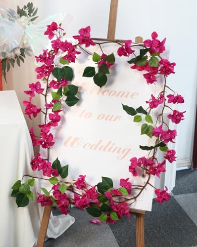 Bougainvillea Artificial Flowers Garlands, 3.94ft 2PCS Detachable UV Resistant Faux Bougainvillea Hanging Flowers Vines for Outdoor Patio Garden Decor(Fuchsia) - color: Fuchsia