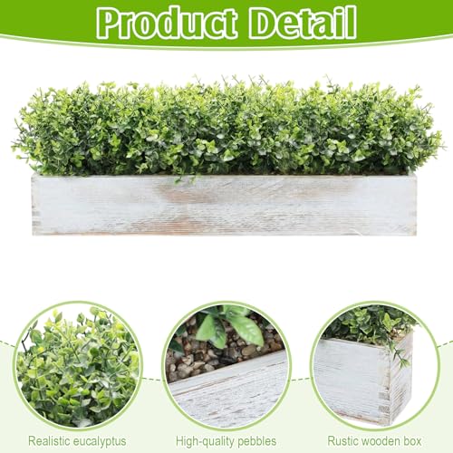 Lyrow 2 Pack Artificial Eucalyptus Plant in Rustic Rectangular Wooden Planter Box Greenery Faux Potted Herb Plant for Indoor Wedding Table Centerpiece(Green,24 x 3.7 x 3.7 Inches,Classic Style) - color: White, size: 24 Inch, style: White Frosted Pointed L