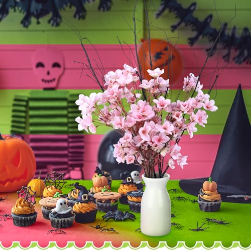 8 Pcs Artificial Cherry Blossom Branches Decor 15.7 Inch Artificial Cherry Flowers 4 Lifelike Curly Willow Branches for Home Indoor Decoration Vase DIY Wedding Table Centerpiece Decors Pink