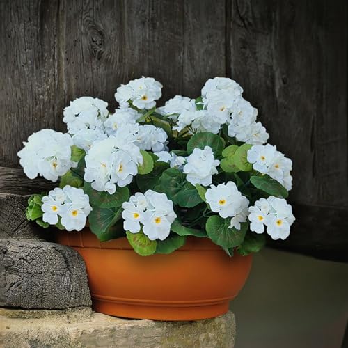 Fake Outdoor Flowers, 6 Pcs Artificial Flowers For Outdoors, White Artificial Geraniums Plastic Flowers, Fake Plant For Outside, Silk Faux Flowers For Outdoor Planters UV Resistant For Front Porch - color: White, size: 6 Pcs