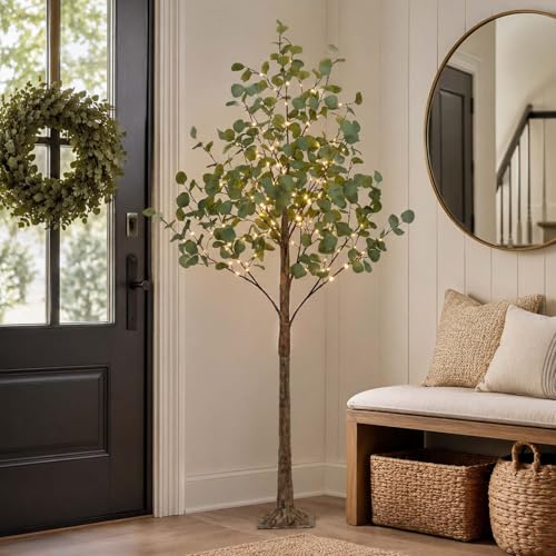 Lighted Eucalyptus Tree 6FT 270 LED Artificial Tree for Decor Inside and Outside Home Patio Wedding Festival Christmas Decoration Warm White - size: 5ft 10in