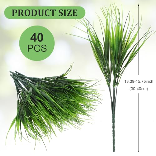 40 Bundles Artificial Grass Plants for Outdoors, UV Resistant Fake Grass Plant Decor, Faux Grasses for Outdoor Planters, Polyethylene Fake Ornamental Grasses for Garden/Porch/Window Box