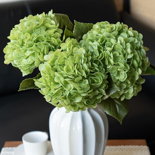 DUYONE 22" Real Soft Touch Hydrangea Artificial Flowers Realistic,Large Long Stem Fake Flowers Full Latex Faux,Wedding Bouquet,Party Home Decor,Garden Office Room Table Centerpieces Green 3Pcs - color: Green, size: 3Pcs