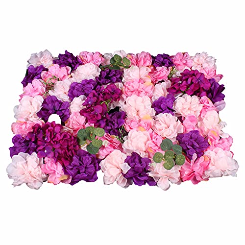 Flower Wall Panel, 6 Pcs 24 x 16 Inch Pink Purple Dahlia Artificial Flower Wall Mat Fake Flower Backdrop for Wedding Patry Bridal Shower Decoration - color: Purple Pink