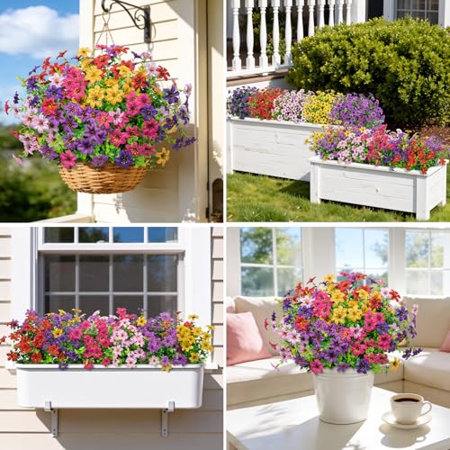 20 Bundles Artificial Flowers for Outdoors, Fake Silk Flowers UV Resistant Faux Realistic Plastic Plants for Spring Summer Porch Patio Garden Planter Window Box Home Decor, Multi Color - color: Multi Color