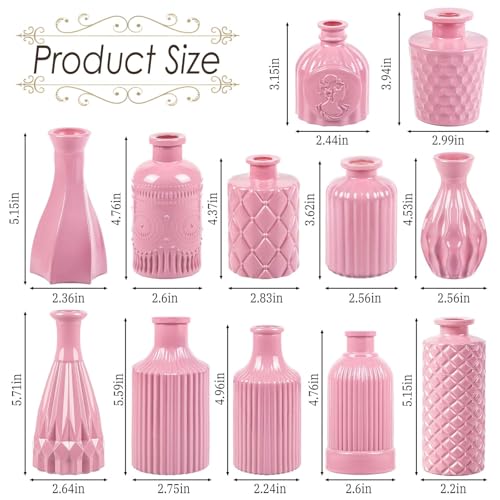 UPBUD Baby Pink Glass Bud Vases Set of 12, Mini Flower Vase for Centerpieces, Small Vases in Bulk for Wedding Decoration, Vintage Vase for Baby Shower Centerpieces, Home Décor - color: Baby Pink, size: 12pcs
