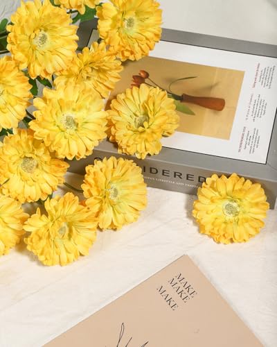 Coferset 6pcs Artificial Silk Mums Flowers Realistic Chrysanthemum Stems 22" Fake Gerbera Daisy for DIY Bouquet Centerpieces Floral Arrangements Vase Fillers Wedding Shower Decorations(Yellow) - color: Yellow