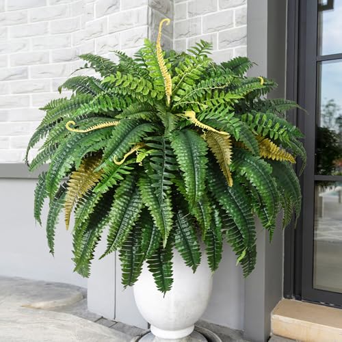MARTINE MALL 2Pcs 48''/ 88 Leaves XXL Large Fake Ferns Artificial Ferns for Outdoors, UV Resistant Faux Boston Fern for Outdoor Planter Realistic Hanging Artificial Fake Plants for Porch Patio - color: Green, size: 2 PCS