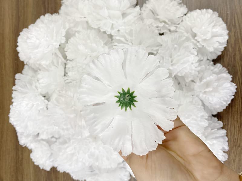 Rikyo 50 Artificial Silk Carnation Flower Head with Stems Set,Vase Fillers for Bridal Wedding Party Birthday Cake Ornaments,DIY Wrist Corsage, 3" Multiple Petals Heads (Pure White) - color: Pure White