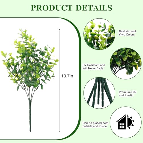 CEWOR Artificial Boxwood Stems 24 Pack Artificial Plants for Outdoor UV Resistant Faux Plants Fake Eucalyptus Shrubs for Room Decor Indoor Outdoor - color: Green Boxwood
