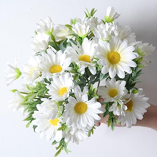 Artificial Flowers, 4 Bundles Silk Daisy, Artificial Gerber Daisy for Home Decoration Flowers Bouquet, Fake Wildflowers Spring Flowers for Wedding Decoration (White) - color: White