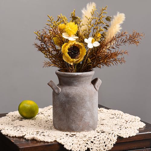 Quoowiit Ceramic Rustic Farmhouse Vase, Distressed Decorative Flower Vases for Home Decor, Ideal Shelf Decor, Boho Vase for Living Room Bedroom Kitchen Office Centerpiece Table Decorations - color: 6 Inch-brown