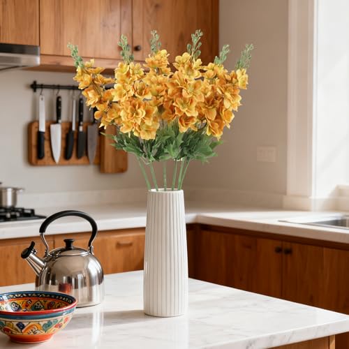 IPOPU 6PCS Orange Delphinium Silk Flowers 28.74'' Faux Larkspur Flowers Artificial Delphinium Stems Bulk for Wedding Garden Home Floral Arrangement Centerpiece (Orange) - color: Orange