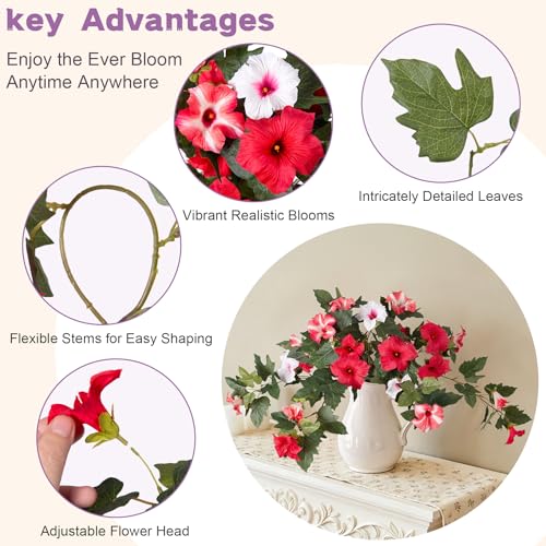 2PCS Artificial Petunia Flowers for Outdoors, Fake Flowers for Outdoor Planters UV Resistant Faux Silk Petunias for Garden Porch Yard Balcony Patio Realistic Home Kitchen Decor(Red Pink White) - color: D-red Pink White