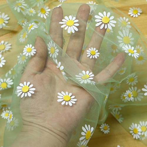 Daisy Gauze Table Runner 120 Inch 10FT, Floral Flower Tulle Table Runner Seasonal Kitchen Dining Table Decorations for Party Wedding Christmas Holiday Birthday (Green) - color: Green