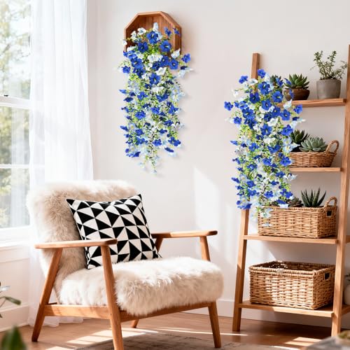 Artificial Fake Flowers Plants for Outdoor Spring Summer Decoration,2 PCS Faux Silk Morning Glory with Eucalyptus Leaves,UV Resistant Realistic Outdoor Flowers for Balcony Porch Patio Yard Garden - color: Mixed Color