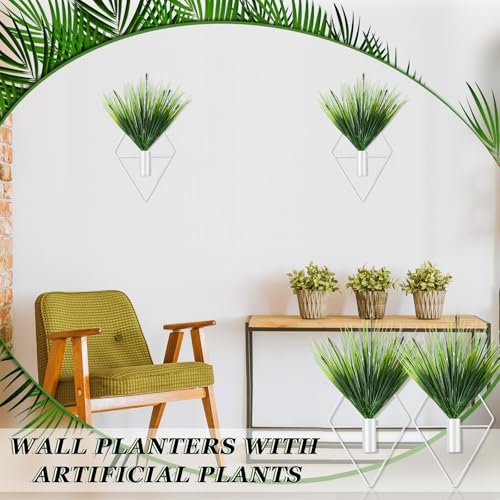 Canlierr 2 Pieces White Wall Decor Hanging Planters with Artificial Plants Metal Hanging Vase Indoor Plants Holder Modern Geometric Wall Art for Bathroom Bedroom Living Room Decor(Aquatic Plant) - color: White, size: Aquatic Plant