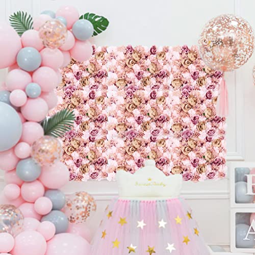 Artificial Flower Wall Panels, Silk Wedding Flower Wall Backdrop Panel, 3D Floral Panel Artificial Floral Wall Mat Flower Screen for Photo Party Wedding Wall Background Decor (6PCS Autumn Pink) - color: 6pcs Autumn Pink