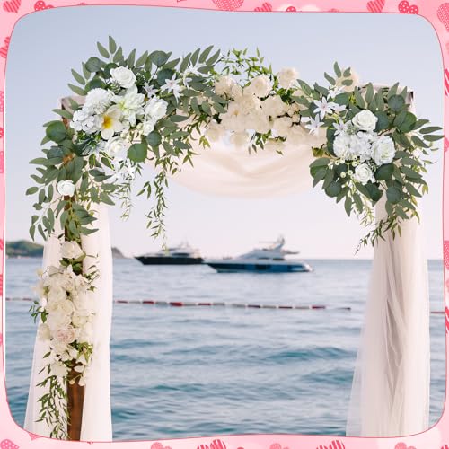 Wedding Arch Decorations 2 Pack - Reusable Artificial Hanging Flowers Floral Swag Greenery Garland for Wedding Welcome Sign Backdrop Bridal Ceremony Reception, Baby Shower - color: Yellow+white