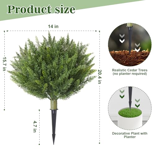 Set of 2 Artificial Cypress Christmas Topiary Shrubs, 20" UV-Resistant Faux Outdoor Plants with Ground Spikes — Realistic Cedar Bushes for Porch, Patio, Garden, Yard Décor - color: Cyress Tree