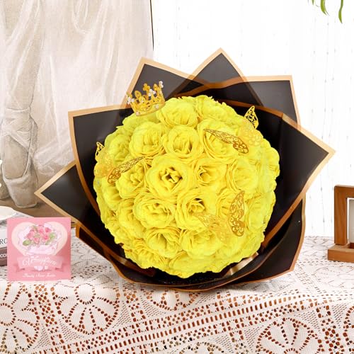 Waipfaru Glitter Roses Bouquet, DIY Yellow Fake Flowers Bouquet, 36 Pcs Rose for Grandma Wife Girlfriend Valentines, Mothers Day, Anniversary, Graduation - color: Yellow, size: 36pcs