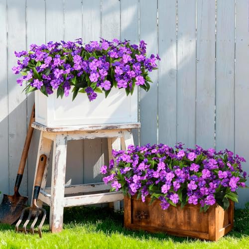 Hommyea Artificial Fake Flowers for Outdoor, 6 Bundles UV Resistant Faux Plants Decoration Silk Flowers No Fade Plastic Flowers for Outside Planters Home Porch Patio Yard Garden Decor(Purple) - color: Dark&light Purple