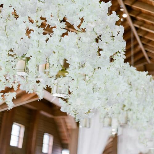 CITYES 3 Pcs Cherry Blossom Garland Hanging Cherry Blossom Vines 18.48 ft White Artificial Cherry Blossom Flower Vines Fake Silk Flower Garland Outdoors for Home Wedding Garden Party Arch Decor - color: White