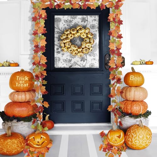 Mizii 2 Strands Artificial Maples Vines Garland 79" Fake Vine Silk Maple Leaves Faux Hanging Fall Garland for Fall Decor Thanksgiving Porch Mantle Fireplace Farmhouse Harvest Decorations (Maple) - color: Maple