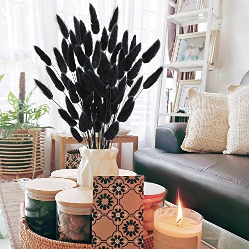 Uieke 17’’ Natural Bunny Tails Dried Flowers, 120 Pcs Dried Lagurus Ovatus, Dried Black Pampas Grass Decor for Farmhouse Flower Arrangements Wedding Home Craft Boho Party Halloween Decorations - color: Black-120pcs