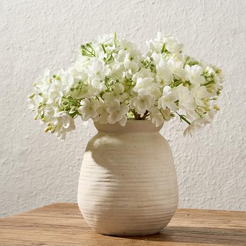 SIDUCAL Ceramic Rustic Farmhouse Vase | 7.3 Inch Pottery Decorative Flower for Home Decor | Sand Glaze Finish Boho Vase for Table, Living Room, Bathroom Decoration, Shelf Decor, Mantel, White - color: 18077-white