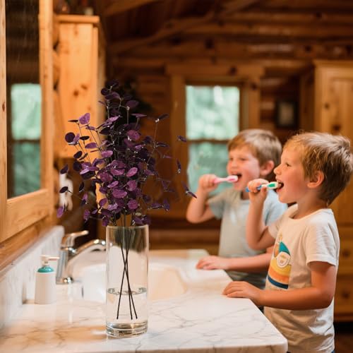 4PCS 24" Purple Artificial Eucalyptus Stems – Metallic Faux Eucalyptus Leaves for Halloween Decor, Fall Vase Arrangement & Christmas Home Decoration - color: Purple