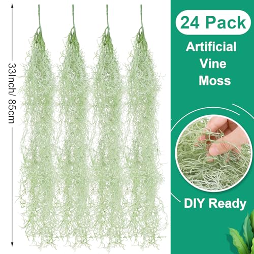 Cindeer 24 Pack Fake Spanish Moss Artificial Hanging Decoration Bulk Faux Greenery Moss Garland for Potted Wall Living Room Indoor Outdoor Decor(33 Inch,Dark Gray) - color: Dark Gray, size: 33 Inch