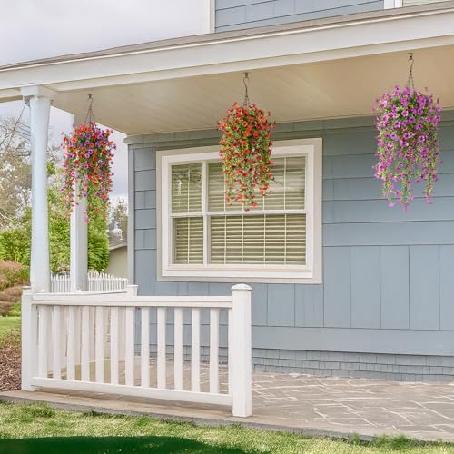Artificial Hanging Flowers for Outdoors, 2 Pcs Fake Hanging Plant for Spring Decoration, UV Resistant No Fade Faux Silk Daisy Flower for Planter Porch Patio Yard Garden Outside Decor(Red Brown) - color: Red Brown