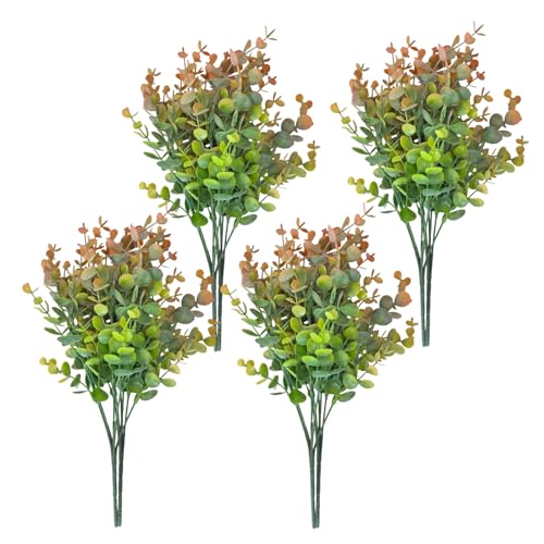 8 Bundles Multi Colored Artificial Eucalyptus Leaves, Plastic Plants, Outdoor Plants, Indoor Decorative Artificial Plants, Porch Window Frames, Green Plant Decorations (8, Grey Orange) - color: Grey Orange
