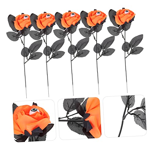 Ipetboom 5Pcs Halloween Creepy Faux Roses with Iron Cloth Plastic Halloween Flowers for Spooky Party Decorations Haunted House Accents Pumpkin Yellow with Beads
