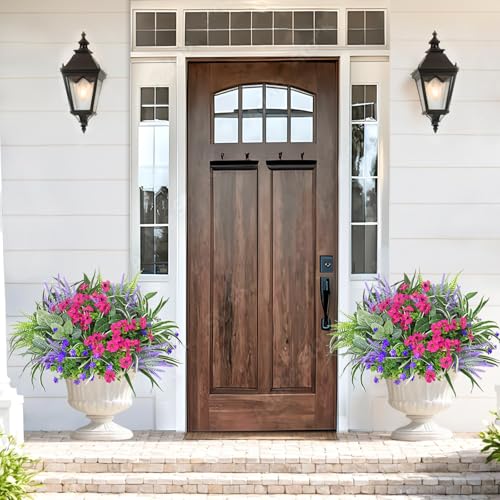 DEMIUKO 20 Bundles Artificial Plants Outdoor Fake Flowers UV Resistant Faux Greenery Stems Fake Ferns Shrubs Plastic Plants for Garden Patio Porch Yard Window Box Home Decor - color: Mix-1, size: 20PCS