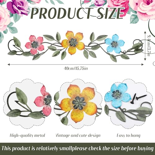 Wesiti Metal Flower Wall Decor Vintage Metal Flower Wrought Iron Scroll Sculpture 15.7''x3.7'' Not 3D, Flat Farmhouse Leaf Wall Decor with Nails for Summer Bedroom Kitchen Indoor Outdoor(Bright Color) - color: Bright Color
