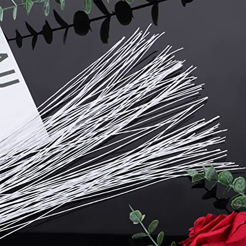 100 Pcs Floral Wire, 26 Gauge White Florist Wire - 14 Inch for Crafts, Bouquet Stem Wrapping, Wreath Making, Flower Arrangement Supplies - color: White