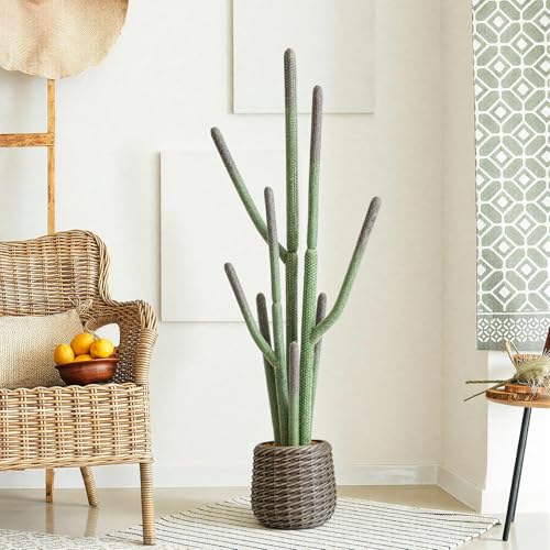 44” Artificial Cactus Plant with Brown Decorative Planter, Realistic Faux Cactus Plants Indoor, Tropical Artificial Cacti Floor Plant for Table Living Room Office Porch Home & Outdoor Decor - size: 44''