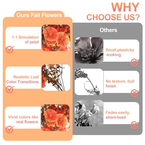 Fall Decor Artificial Flowers for Outdoor Decoration, 4Pcs Fake Hanging Flowers Morning Glory UV & Fading Resistant, Artificial Faux Plants for Home Patio Yard Garden Farmhouse Halloween - color: Autumn Orange