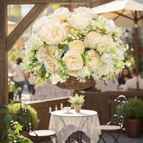 Peonies Artificial Flowers 12 Bundles Pink Flowers Bouquet, Lifelike Silk Fake Peonies with Stems for Home Table Centerpieces, Wedding, Party & DIY Bridal Floral Arrangements (Champagne) - color: Champagne
